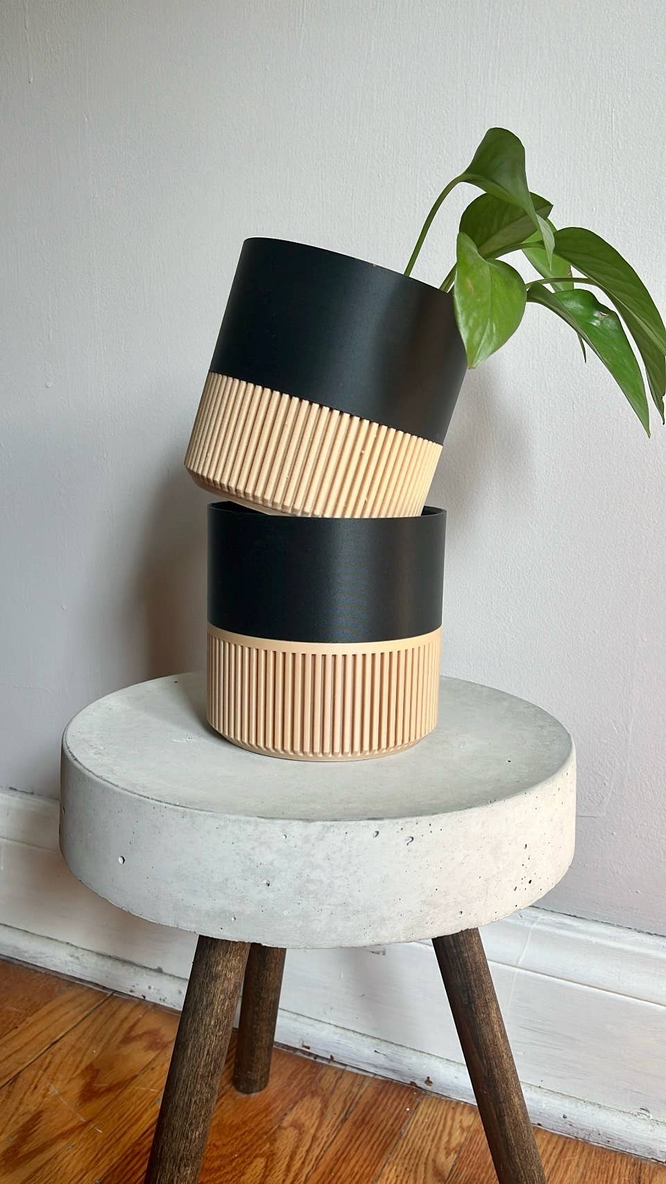 Two-toned Wood & Colour Plant Pot